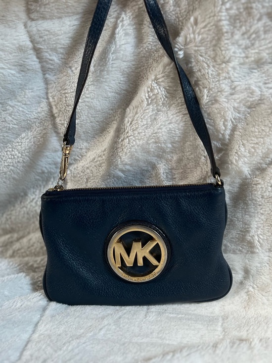 Michael Kors Handbags - Michael Kors Black Leather Wristlet Bag with Gold MK Emblem